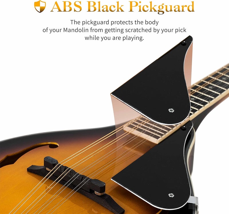 Mulucky A Style Mandolins Instrument, 8 String Acoustic Mandolin with Beginner Kit, Case, Tuner, String, Picks - Sunburst - Image 4